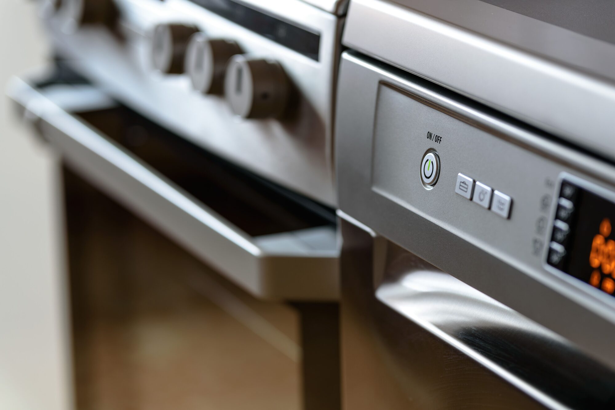 Close-up of a dishwasher control panel